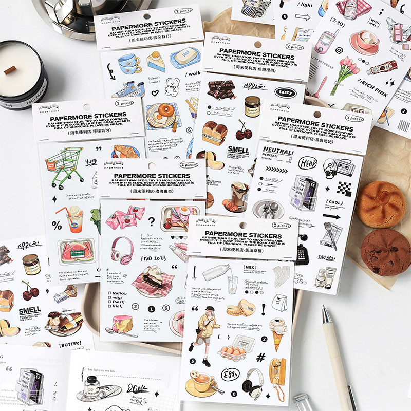 Fromthenon Self Adhesive Stickers Weekend Convenience Store INS Notebook Materials Hand Painted Decorative Stickers