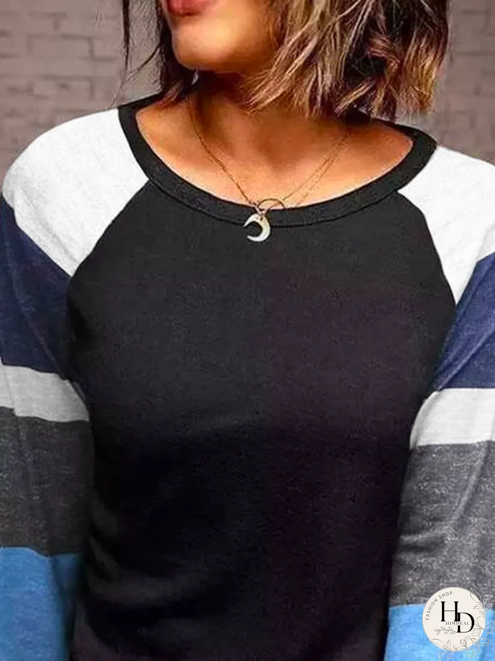 Striped Round Neck Long Sleeve Tops