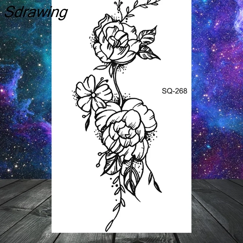 Sdrawing Butterfly Anchor Lion Wolf Temporary Tattoos For Women Men Skeleton Whale Elephant Fake Tattoo Neck Arm Hands Small Tatoo