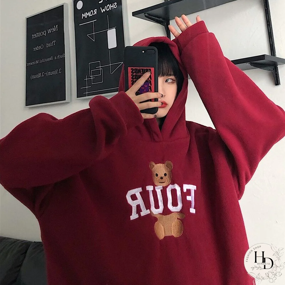 Oversized Vintage Hoodies Women Thicker Plus Velvet Warm Soft Autumn Winter Long Sleeve Clothes Japanese Sweatshirts Pullover