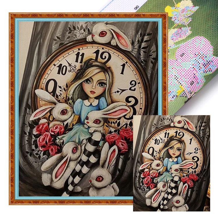 Clock Bunny Girl (40*50cm) 11CT Stamped Cross Stitch gbfke