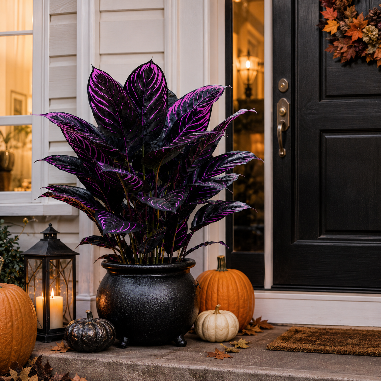 Midnight Violet Artificial Foliage – Halloween Porch & Gothic Decor