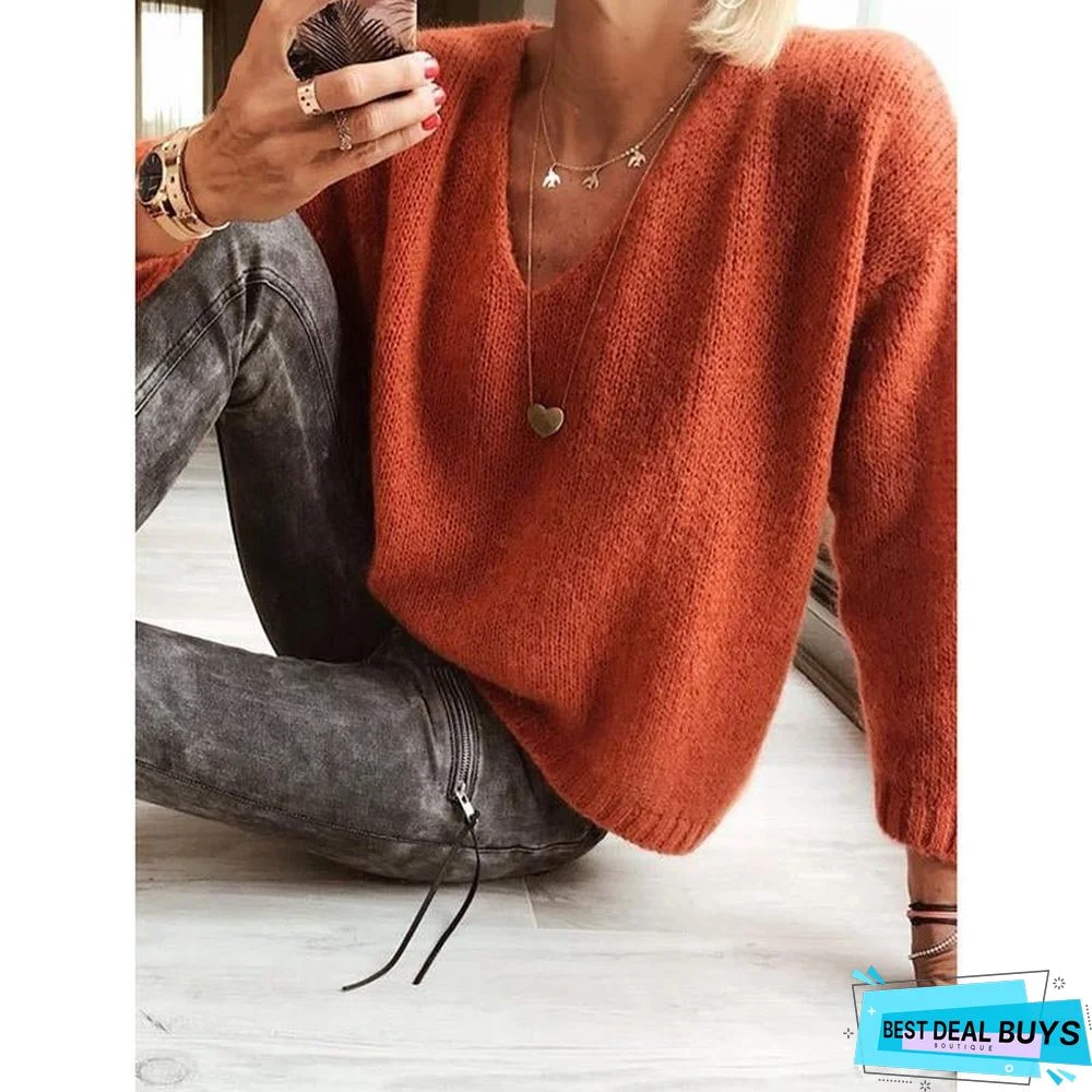 Casual V-Neck Plain Sweater