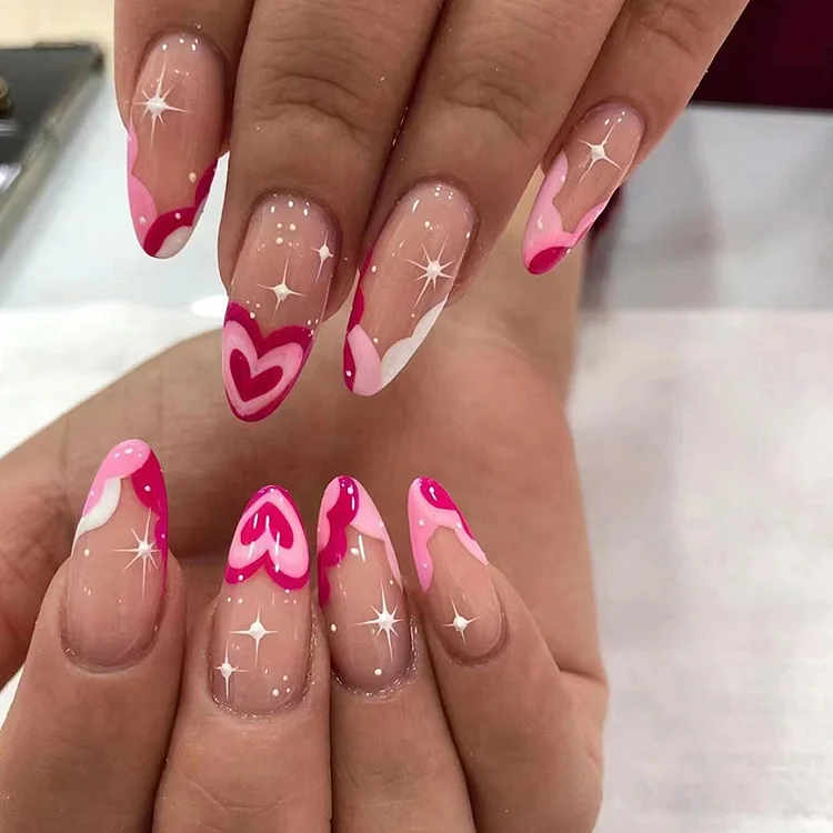 Neon Pink Heart Press-On Nails