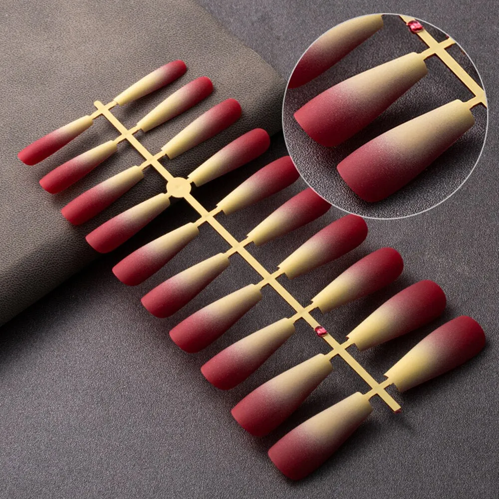 20 Pcs Matte Gradient Design False Nails Long Coffin Fake Nails Full Cover Nail Art Tips Nails Press On Nails With Jelly Glue-Nail Inspo