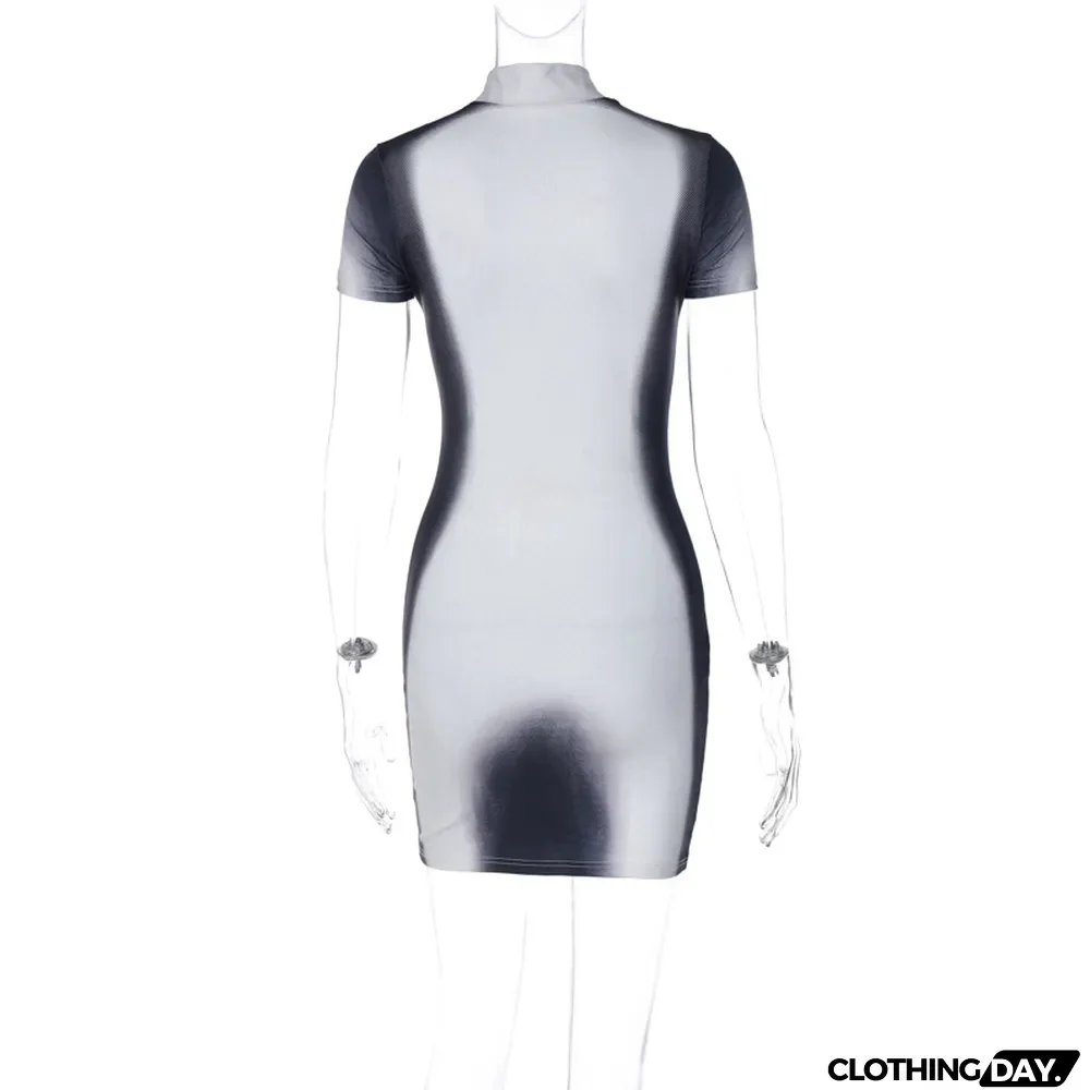 Women's Summer Fashion Printed Slim Fit Round Neck Short Sleeve Bodycon Dress