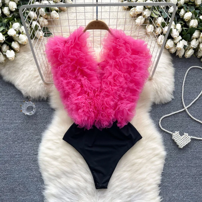 Zingj Zingj Three-Dimensional Flower Splicing Jumpsuit Female Stage Performance Dancing Clothes Pure Desire Hot Girl Bottom Top