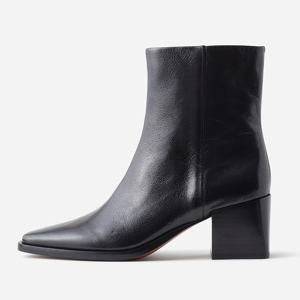 Square Toe Block Heel Pull-On Ankle Boots for Women in Black Nicepairs
