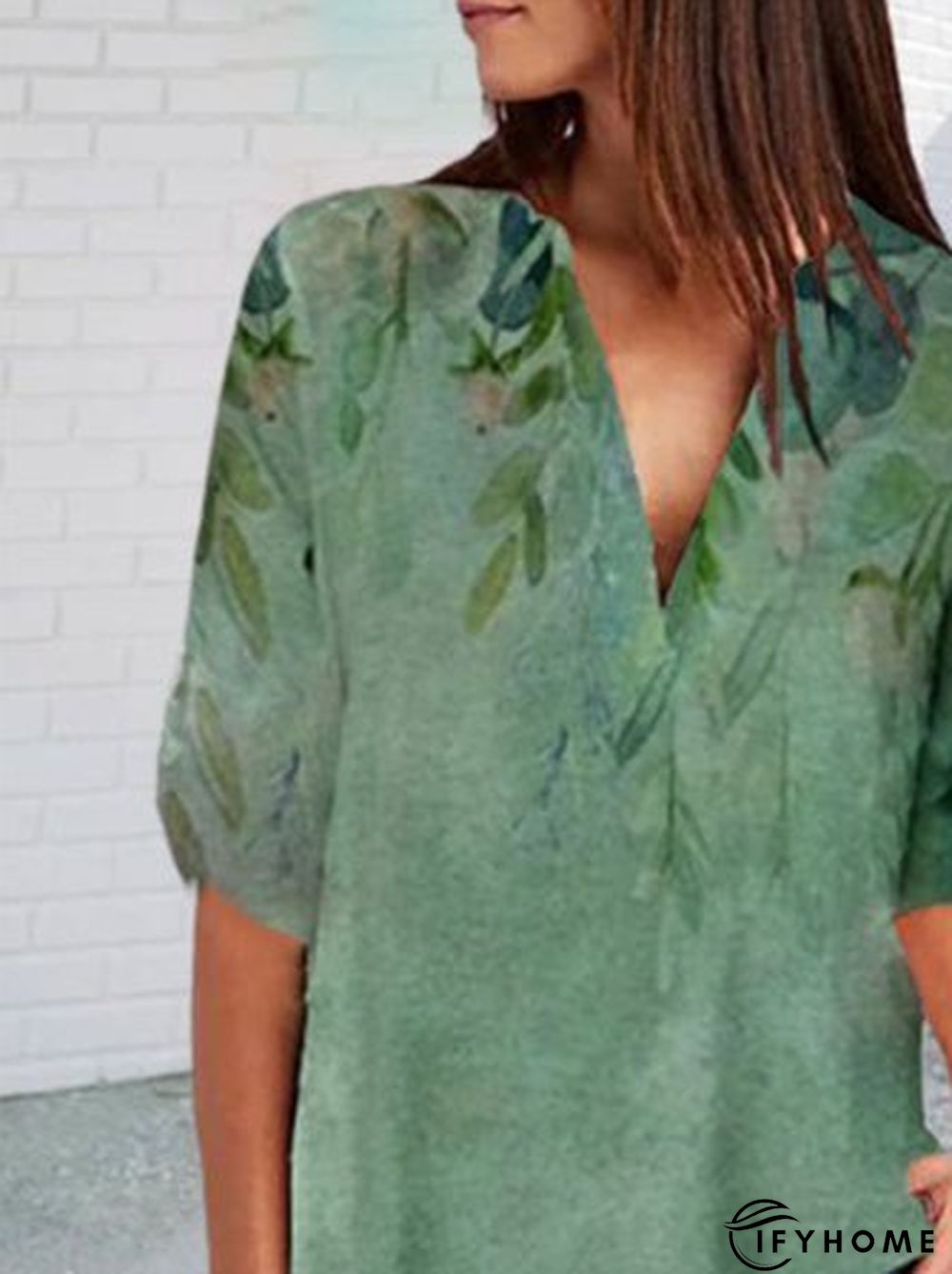 Casual Leaves Shift 3/4 Sleeve Tunic Top | IFYHOME