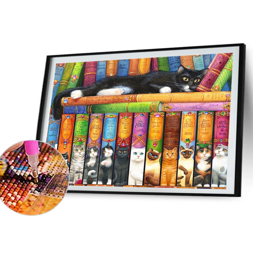 Diamond Painting - Full Round Drill - Book Cat(Canvas|40*30cm)