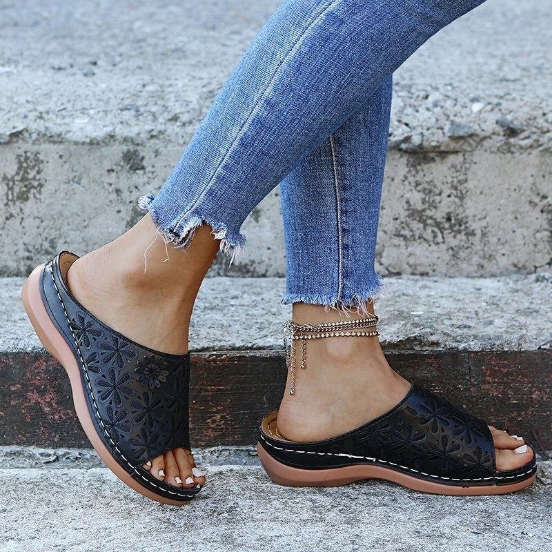 Summer 2022 - Women's Open Toe Orthopedic Sandals / Black - vzzhome