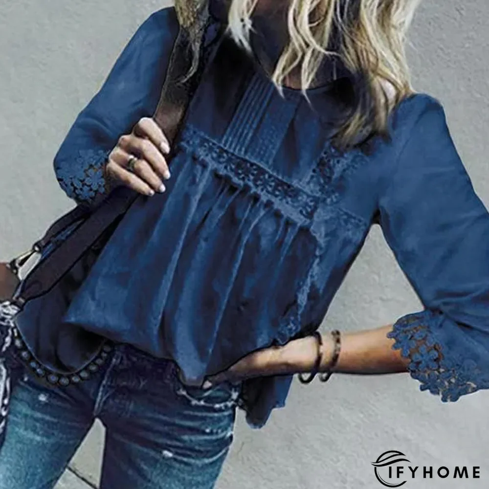 Women's Summer Hollow Out Bohemian Casual 3/4 Sleeve Solid Shirt Plus Size Tunic Tops | IFYHOME