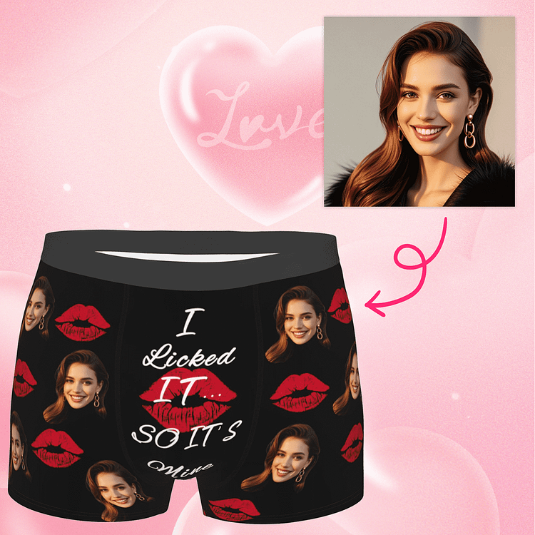 【Byxhuc】I Licked It So It's Mine Customizable Boxers for Boyfriend, Lips Underwear with Faces on Them Custom, Personalized Gifts for Husband Boyfriends Him on Christmas Halloween Birthday