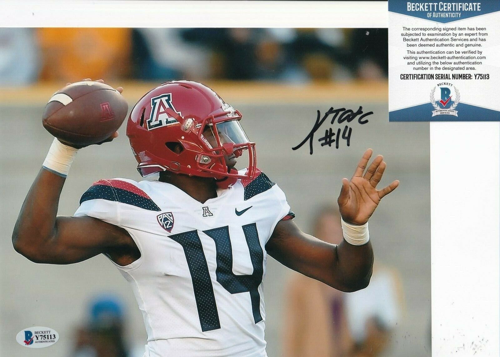 KHALIL TATE signed (ARIZONA WILDCATS) football Eagles 8X10 BECKETT BAS Y75113