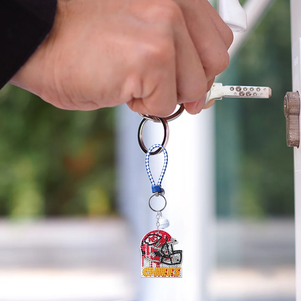 Kansas City Chiefs DIY Diamond Art Keychains Craft Rugby Team Badge Hanging Ornament(Double Sided)