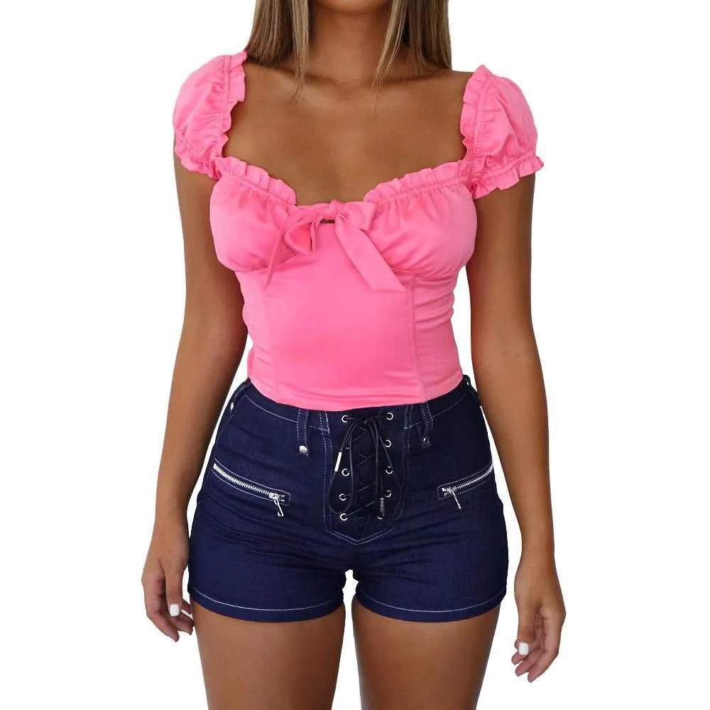 High Waist Stretchy Denim Shorts