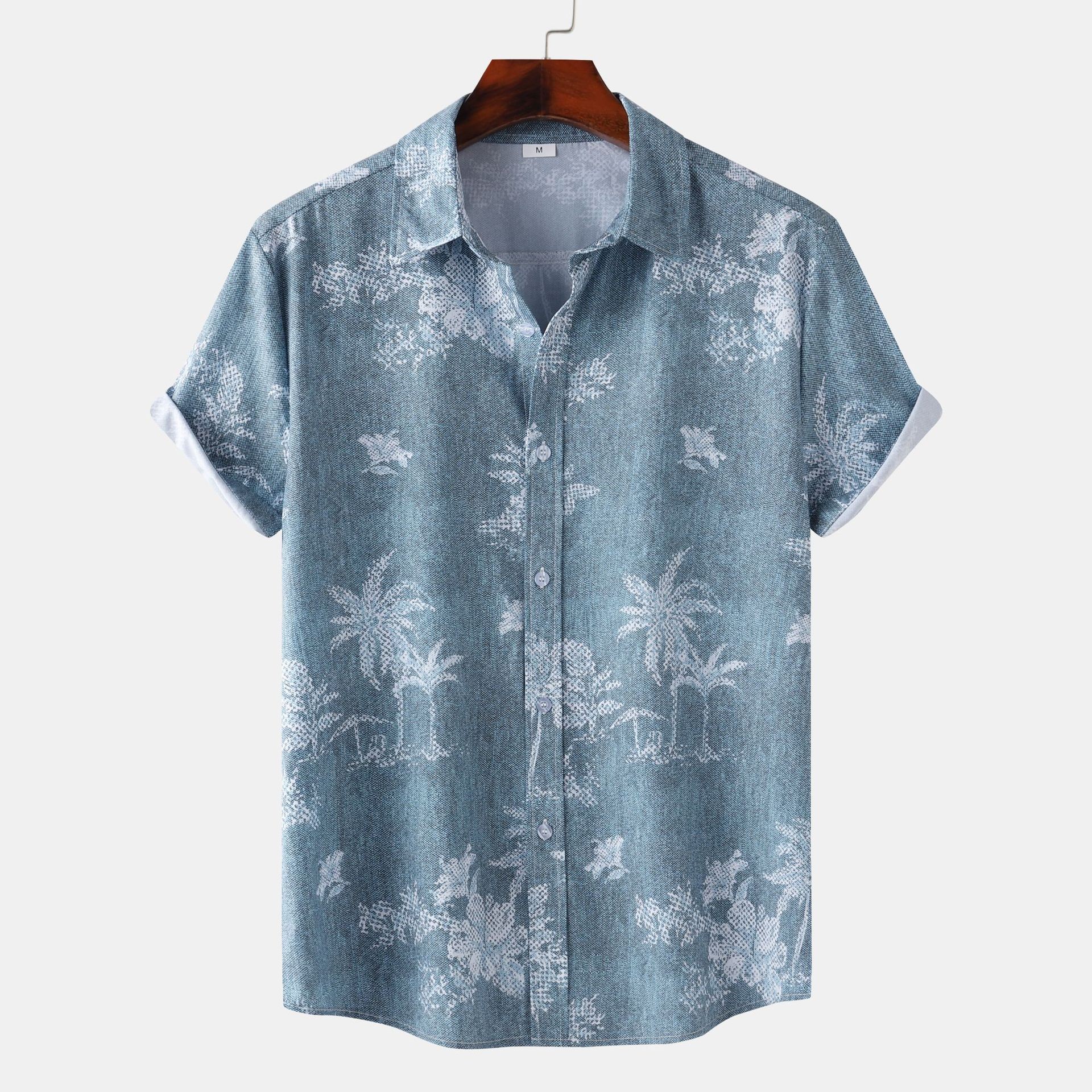 Men's casual and fashionable Hawaiian Coconut Beach vacation printed short sleeved shirt PLUSCLOTHESMAN