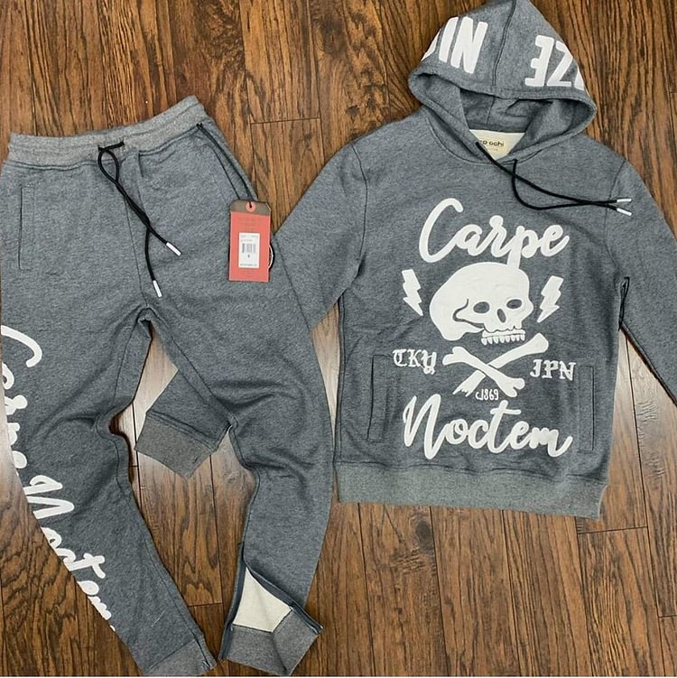 Skull letter print hooded suit
