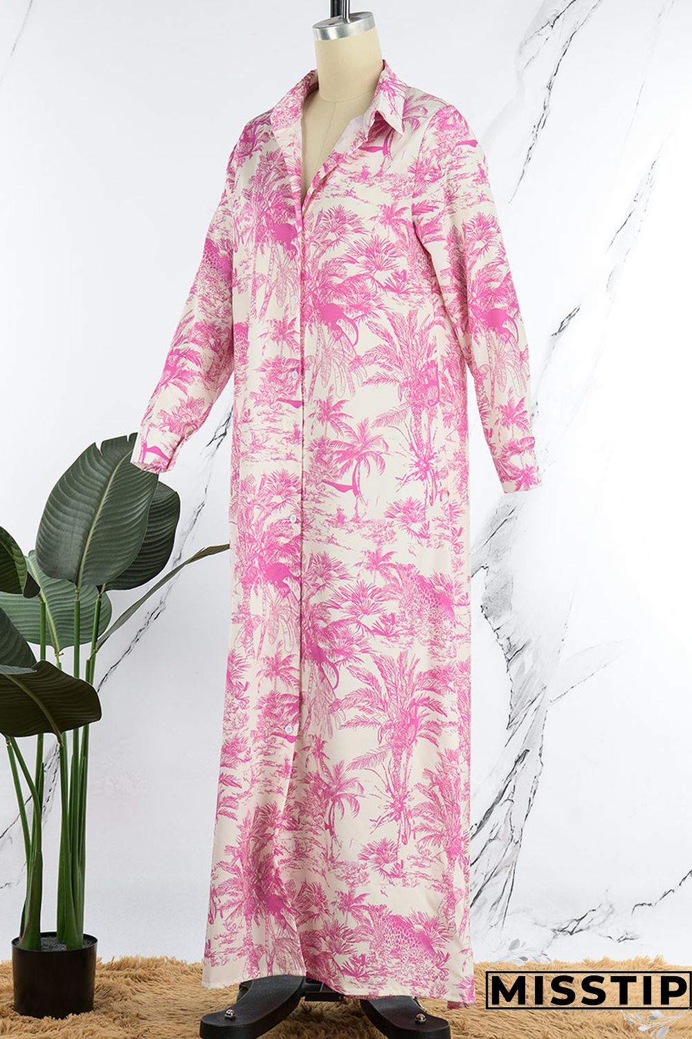 Orange Casual Print Patchwork Shirt Collar Long Sleeve Dresses