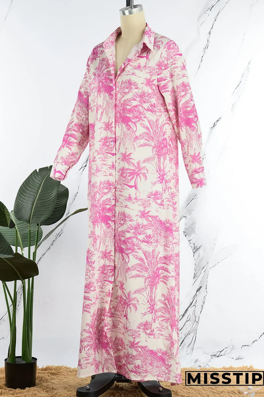 Orange Casual Print Patchwork Shirt Collar Long Sleeve Dresses