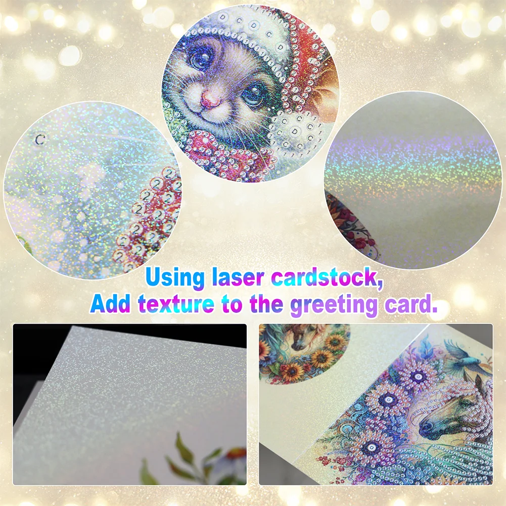 [Upgrade-Laser Card]6Pcs Birthday Bouquet DIY Diamond Painting Card Diamond Drawing Card for Friends