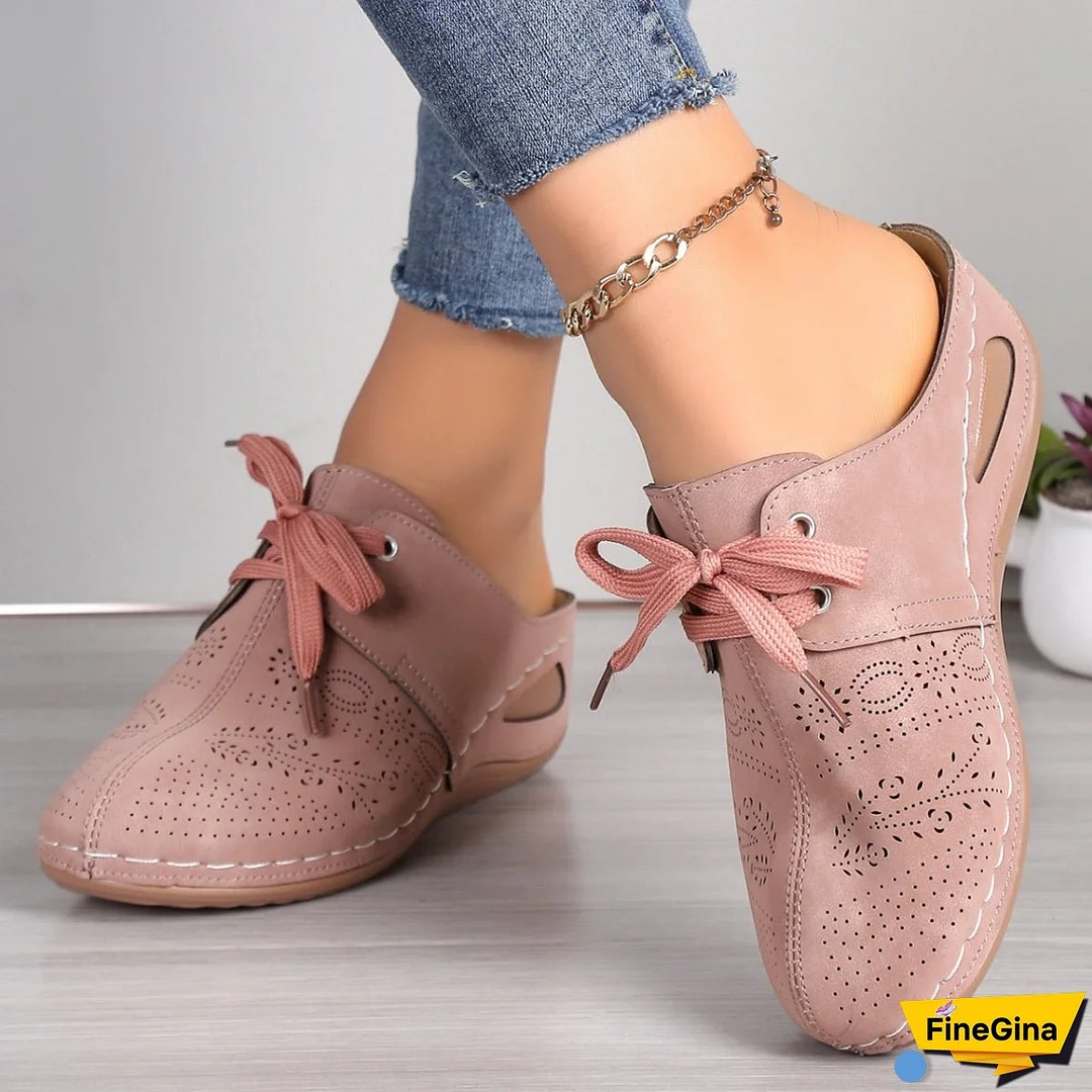 Lace-Up Round Toe Wedge Sandals