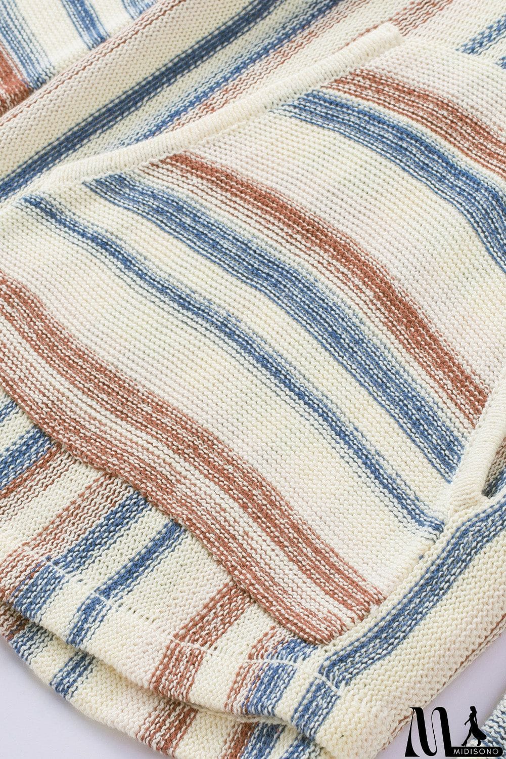 MidiSono - color Striped Knit Kangaroo Pocket Hooded Sweater