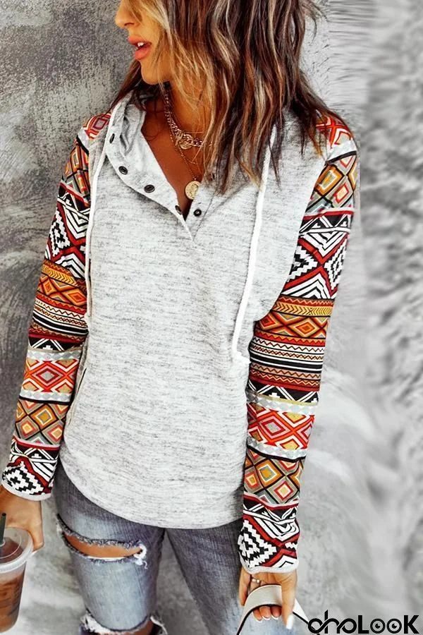 Ethnic Print Sleeve Hoodie