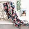Blue Red Flowers Autumn Winter Shawl Scarf