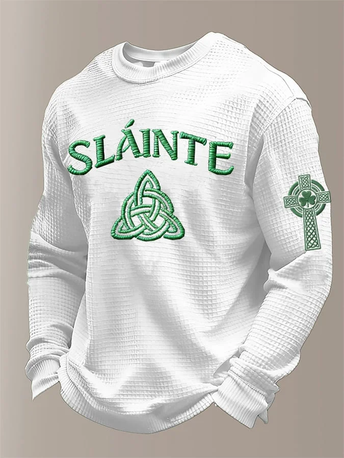 Men'S St Patrick's Day Print  Waffle Fabric Long Sleeve T-Shirt 