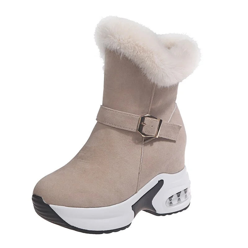 Qengg Women's ankle boots plush warm winter Ladies shoes high-heeled snow boots increase shoes fashion slope with casual retro style
