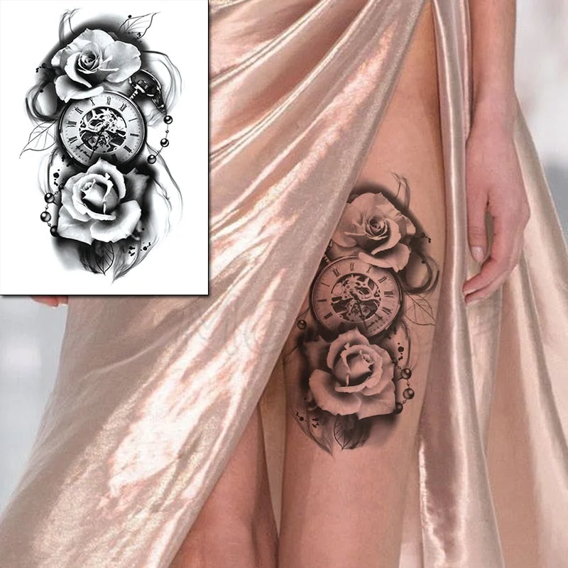 Temporary Tattoo Stickers Sexy Rose Heart-shaped Wreath Fake Tatto Waterproof Tatoo Back Leg Arm Belly Big Size for Women Girl