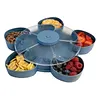 Divided Spinning Snack Serving Tray 5-Compartment Rotating Round Snackle Box Container with Lid for Chips and Dip Nut Candy Fruit Party Picnic