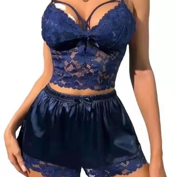 Uveng 2024 New Sling Lace Vest Lace Lace Blouse Lace Shorts Two-Piece Pajamas Set