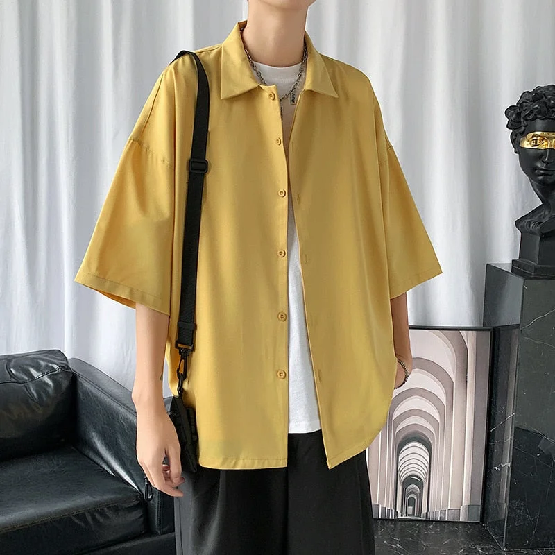 Inongge Men Shirts Summer Hip Hop Fashion High Street College Teens Korean Japanese Stylish Thin Рубашки Comfortable Simply Handsome Ins