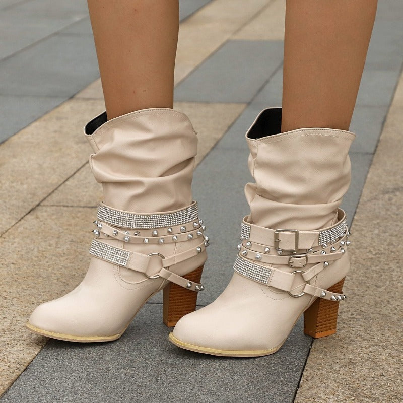 LookYno - Women Put-on High Heel Ankle Boots
