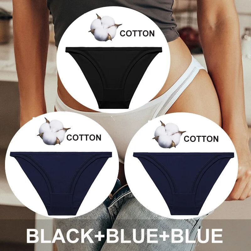 FINETOO 3PCS/Set Women Cotton Panties Sexy Lingerie Plus Size Underwear Low-Waist Briefs Female M-2XL Woman Hollow Out Pantys