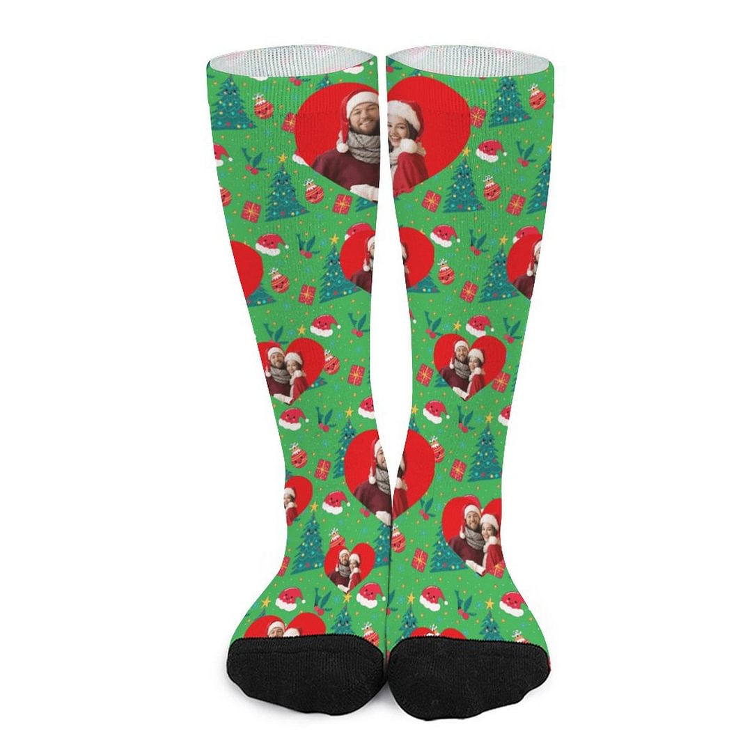 Personalized Photo Green Socks Christmas Gift Pattern