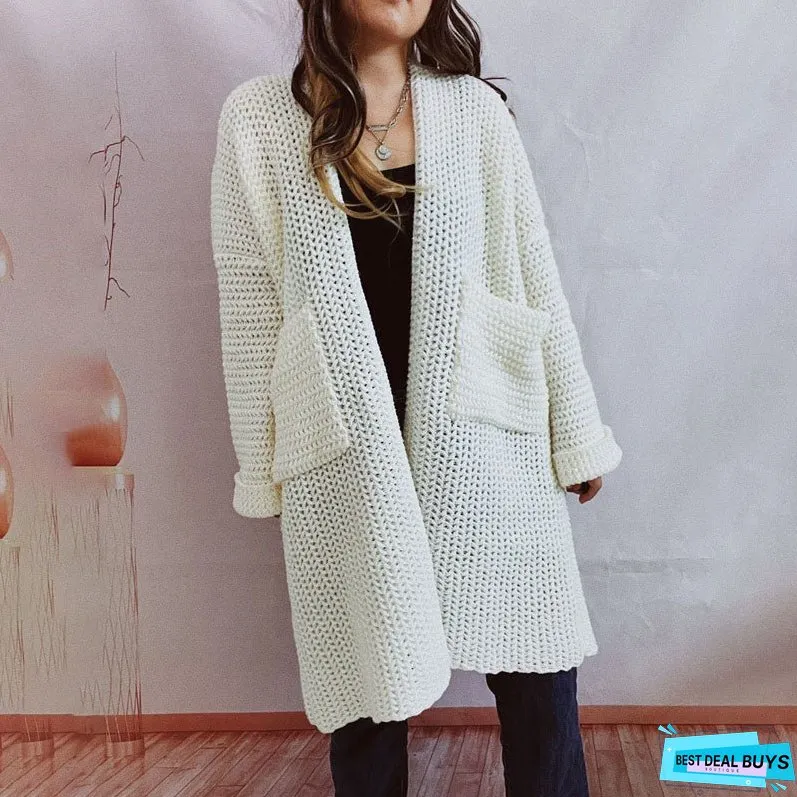 Casual Solid Colour Knitted Cardigan