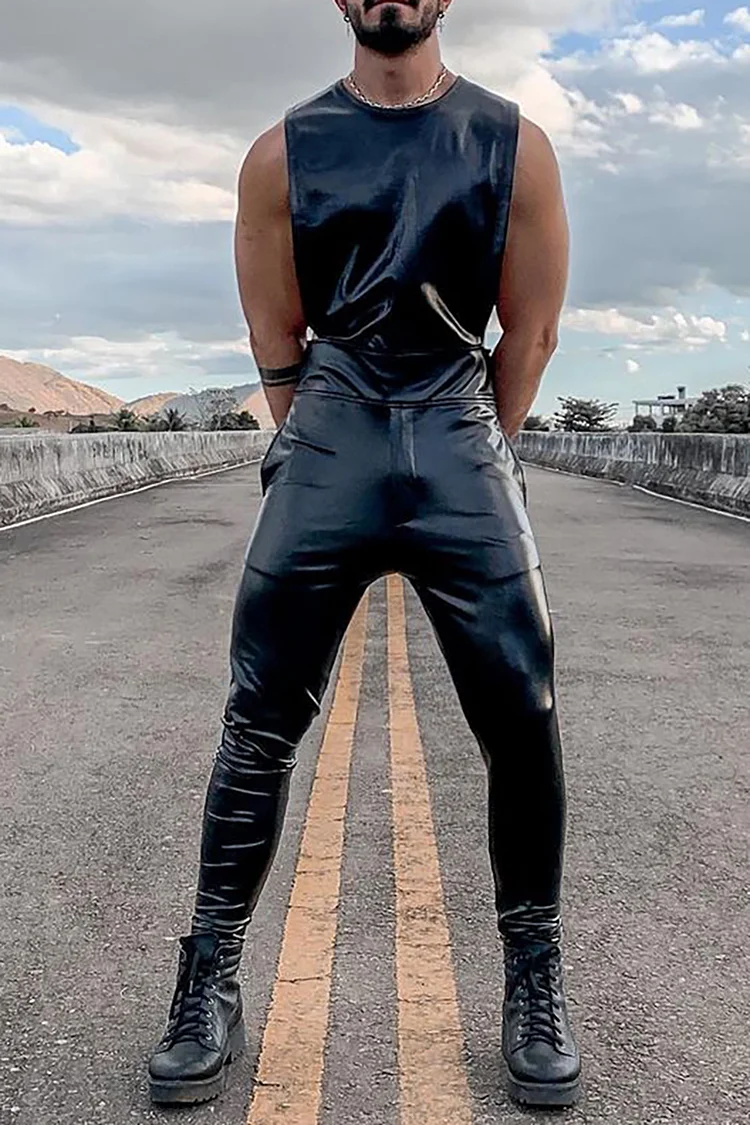 PU Leather Stretchy Slim Fit Jumpsuit [Pre-Order]