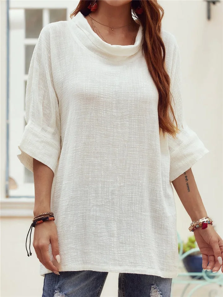 Half Sleeve Loose White Color Linen Blouse