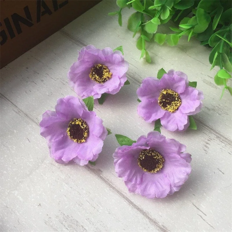 10pcs/lot 4cm Mini Poppy Silk Cherry Blossoms Artificial Rose Flower Heads For Wedding Decoration Scrapbooking DIY Wreath