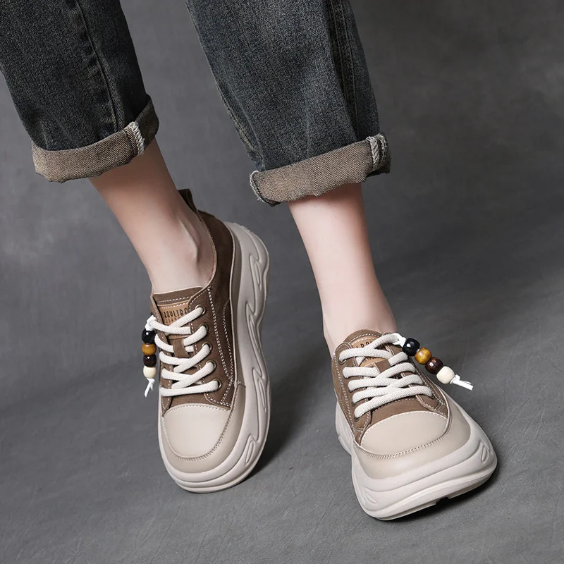 Yyvonne Version Of Leather Casual Shoes Women In The Autumn Of 2025 New Loose Cake Thick-Soled Bread Shoes With Two Soft-Soled Soft-Sided Soft-Sided