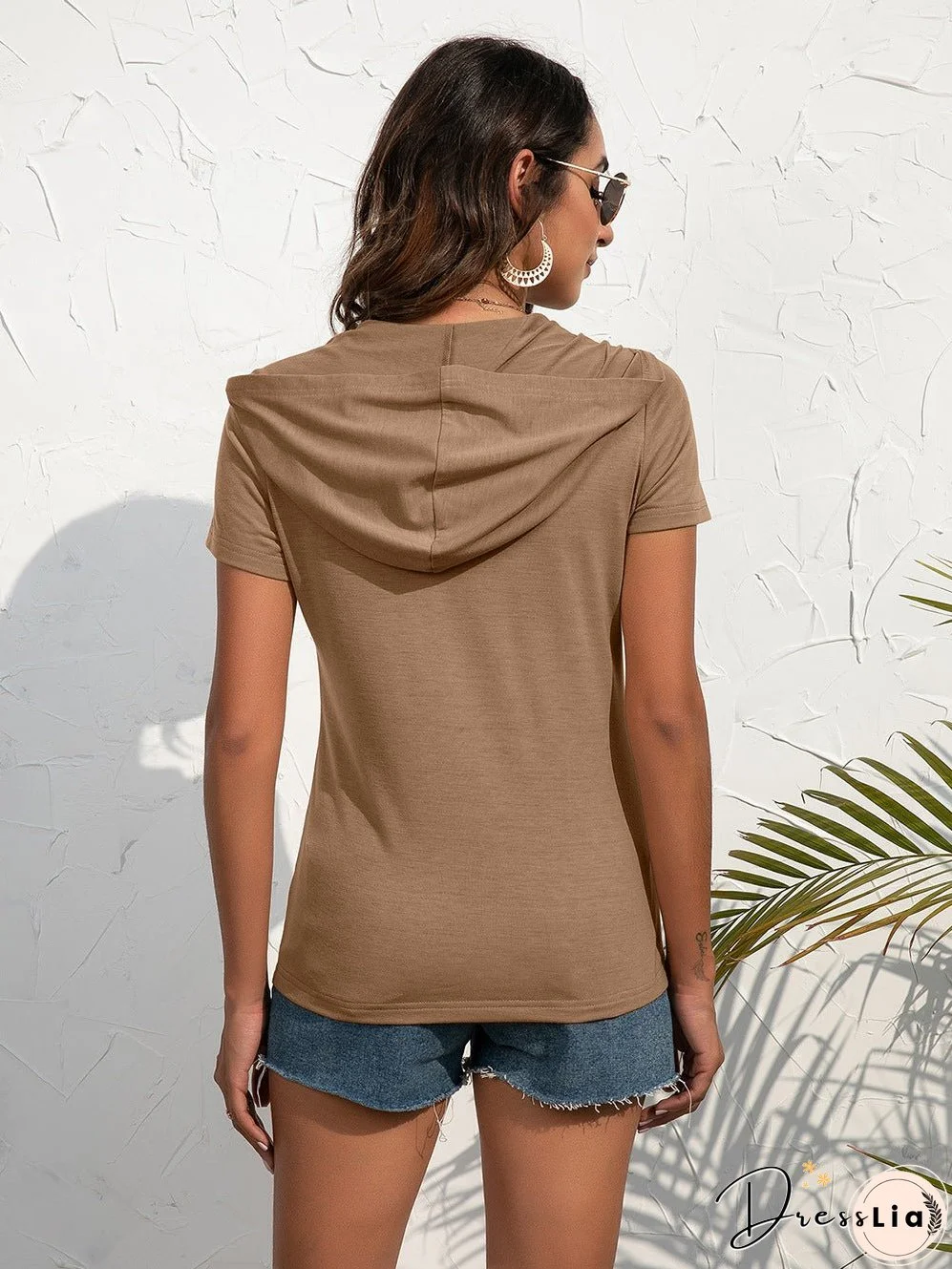 Half-Zip Short Sleeve Hooded Top