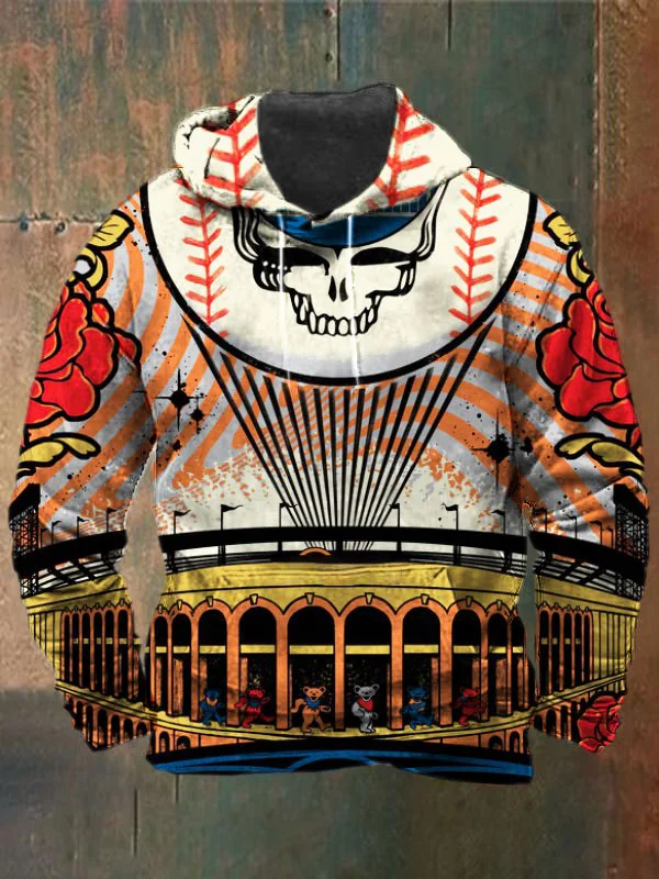 Unisex Skull Bear Print Heavyweight Hoodies