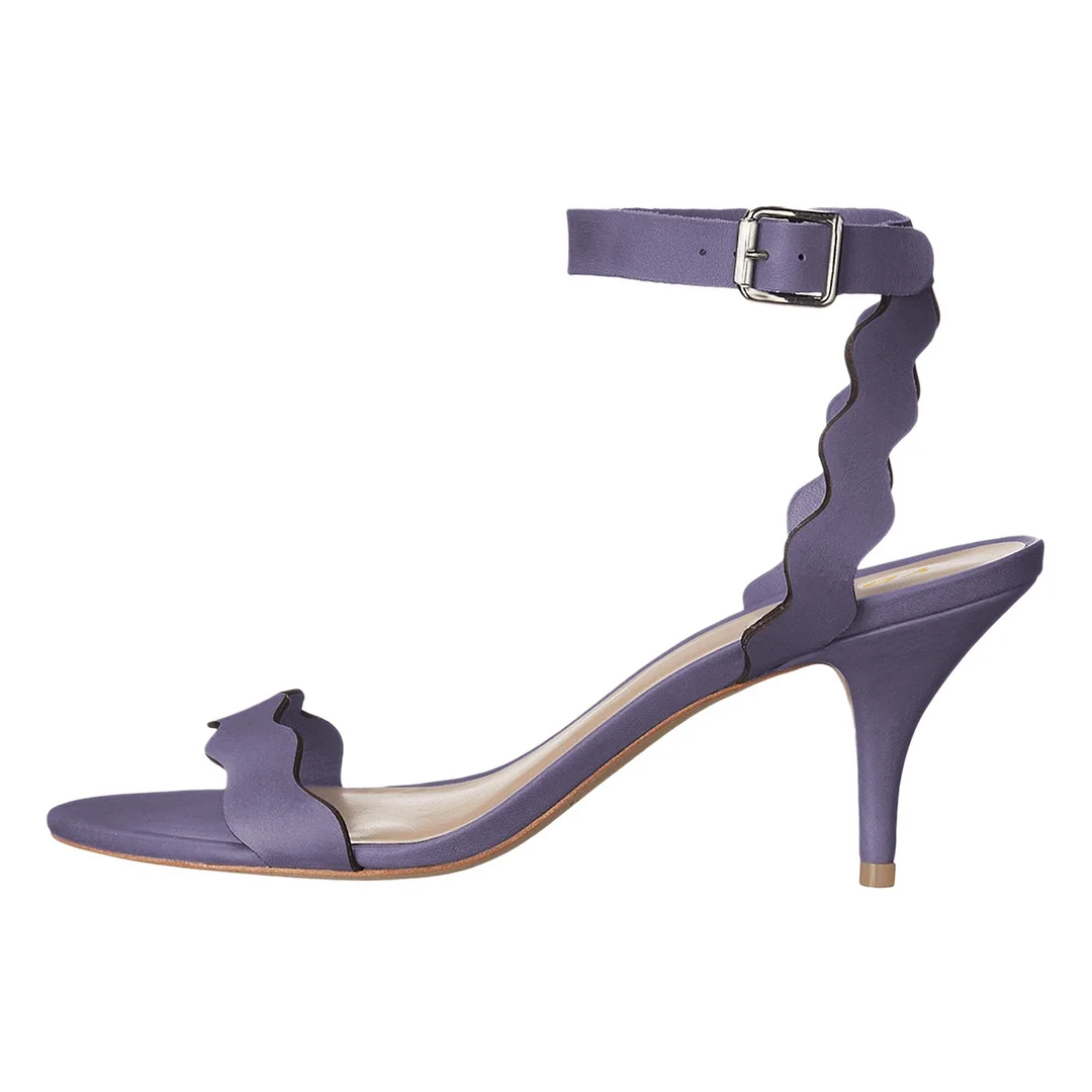 YDN Open Round Toe Ripple Strap Women's Heel Sandals in Purple