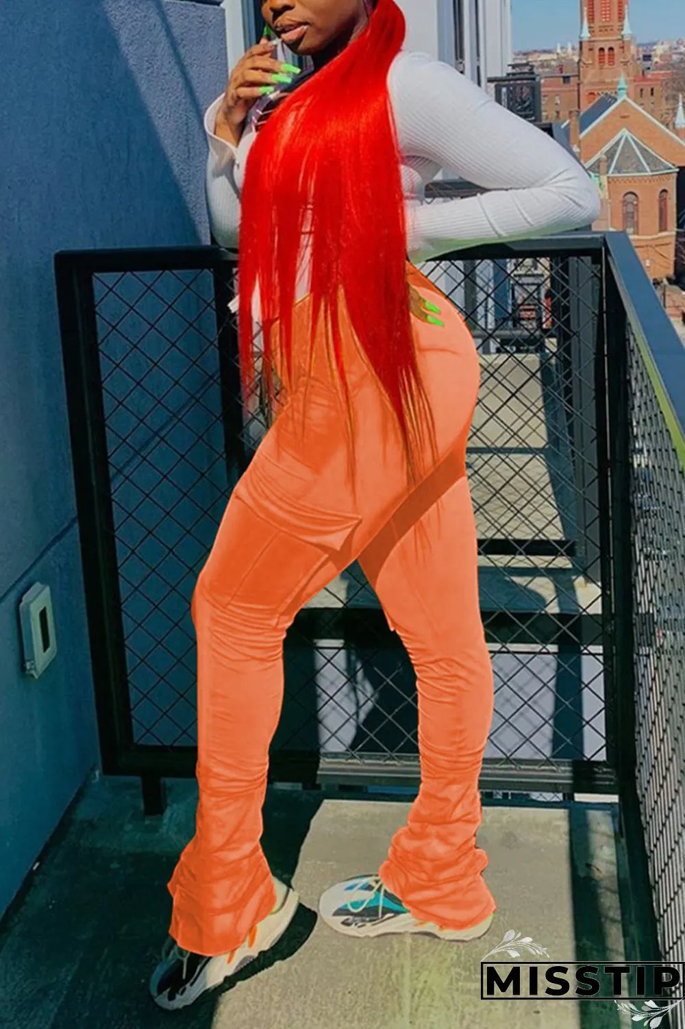 Orange Fashion Casual Pleated Sports Trousers