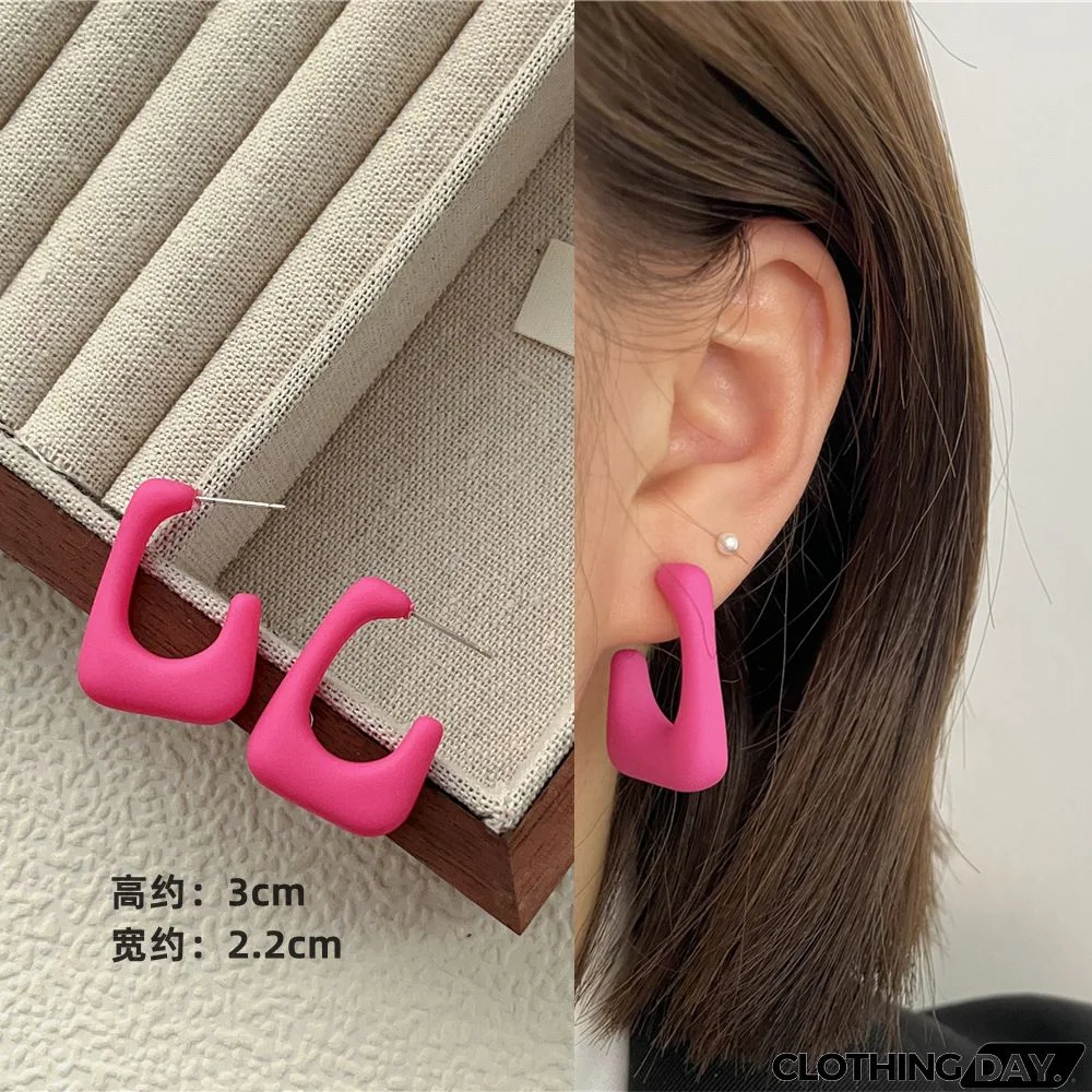 Women Fashion Geometric Fluorescent Rose Without Ear Hole Ear Clip Earrings