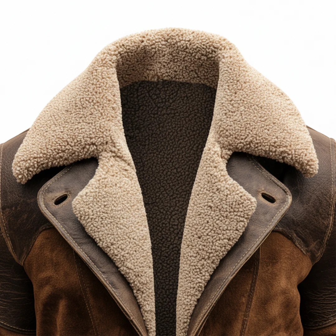 Men's Vintage Brown Suede Leather Shearling Coat