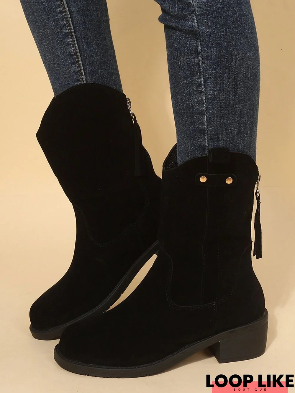 Women's Plain Zip Up Cowboy Boots